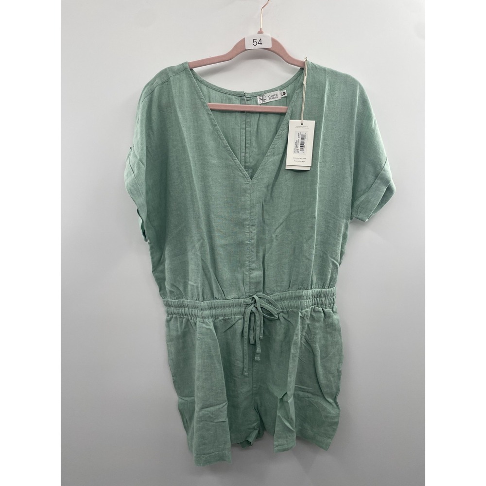 NWT Carve Designs Sophie Linen Romper‎ Women's XL Haze Chambray Pleated V-Neck
